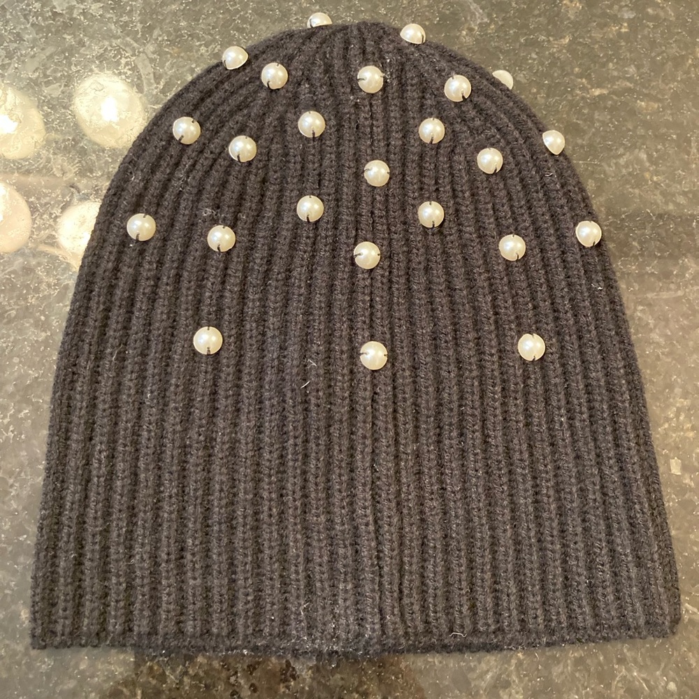 Kate Spade New York Black Beanie with Pearl Accents